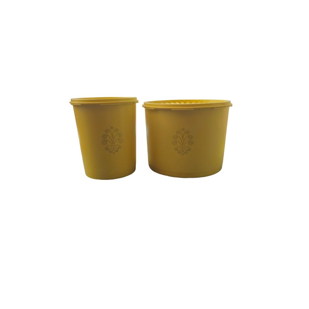 2 Piece Vintage yellow Tupperware Canisters 809-14 1626-1